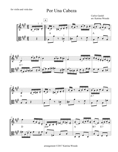 Por Una Cabeza For Violin Viola Duo Sheet Music