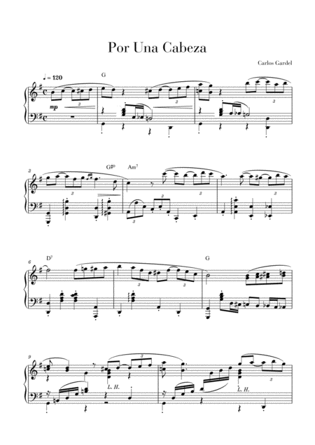 Por Una Cabeza Piano Solo Advanced Sheet Music