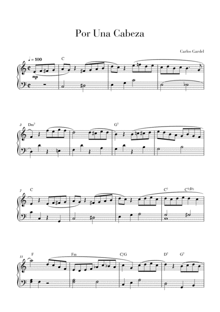 Free Sheet Music Por Una Cabeza Piano Solo Early Intermediate