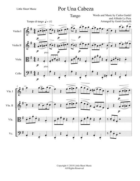 Free Sheet Music Por Una Cabeza String Quartet