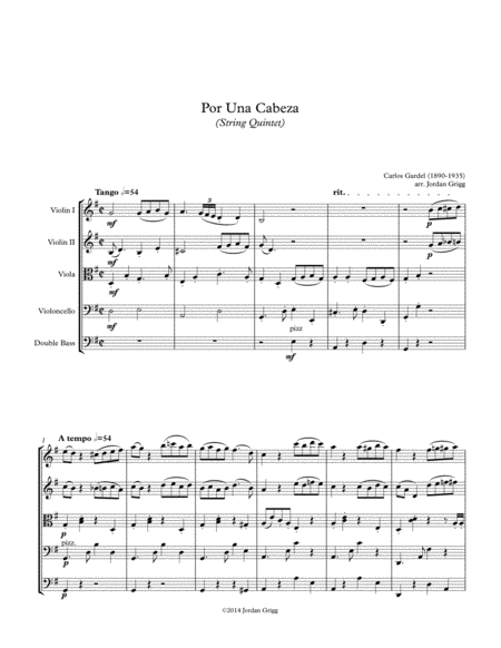 Por Una Cabeza String Quintet Sheet Music