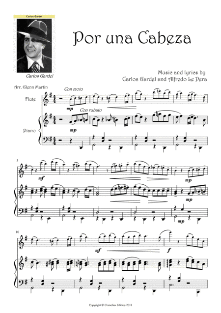 Por Una Cabeza Tango Flute And Piano Carlos Gardel Sheet Music