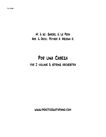 Por Una Cabeza Tango For Two Violins Solos String Orchestra Sheet Music