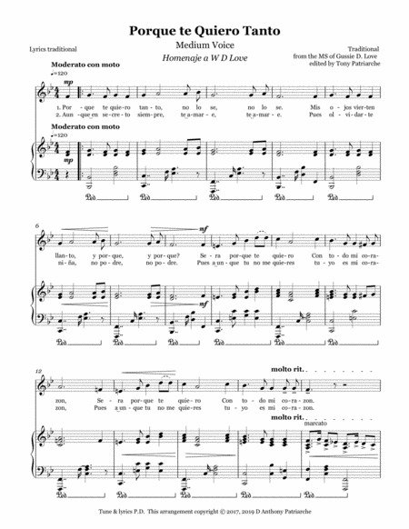 Porque Te Quiero Tanto Medium Voice Sheet Music