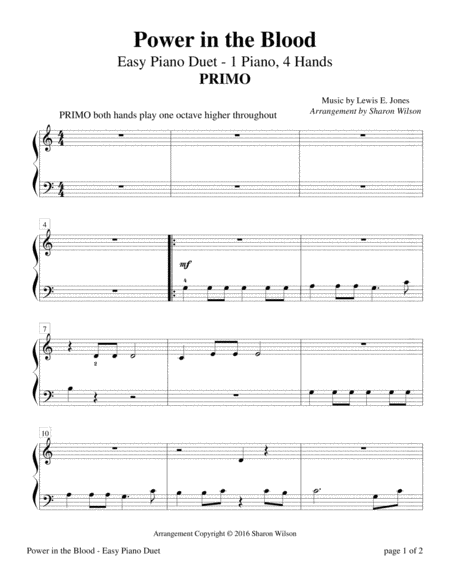 Power In The Blood Easy Piano Duet 1 Piano 4 Hands Sheet Music