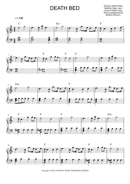 Powfu Death Bed Easy Piano Sheet Sheet Music