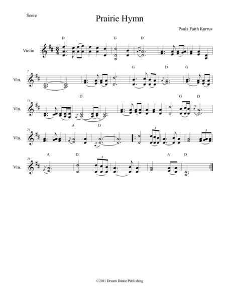 Free Sheet Music Prairie Hymn