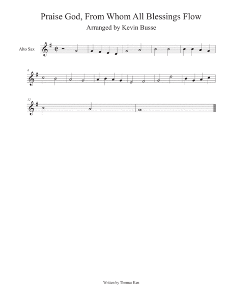 Praise God From Whom All Blessings Flow Alto Sax Sheet Music