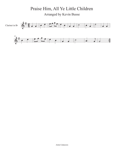 Praise Him All Ye Little Children Clarinet Sheet Music