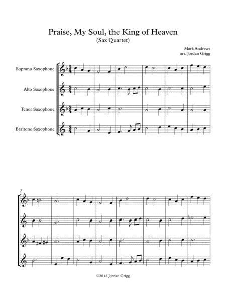 Praise My Soul The King Of Heaven Sax Quartet Sheet Music