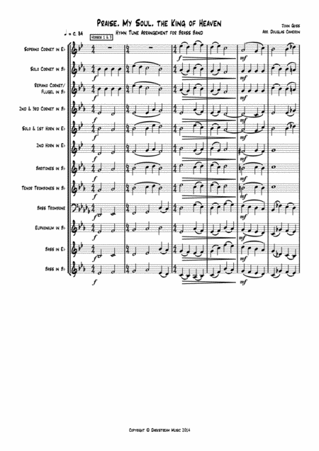 Free Sheet Music Praise My Soul The King Of Heaven Score Only