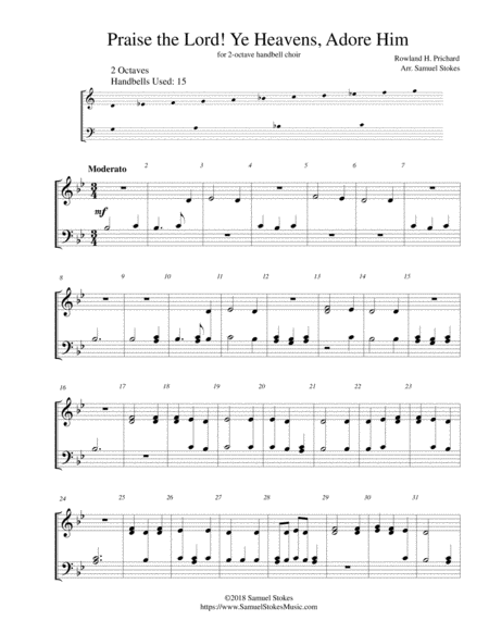 Free Sheet Music Praise The Lord Ye Heavens Adore Him For 2 Octave Handbell Choir