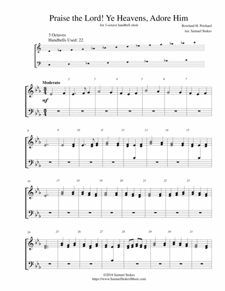 Praise The Lord Ye Heavens Adore Him For 3 Octave Handbell Choir Sheet Music