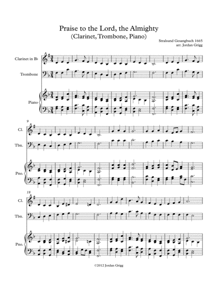 Praise To The Lord The Almighty Clarinet Trombone Piano Sheet Music