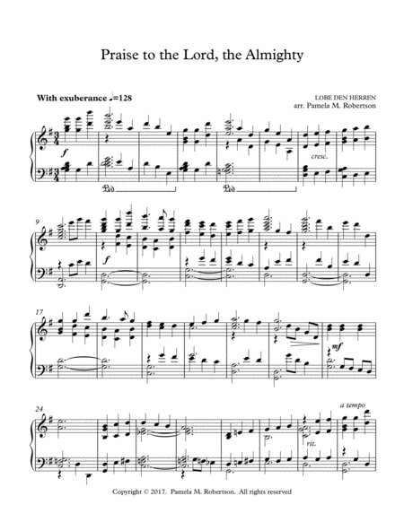 Praise To The Lord The Almighty Piano Solo Sheet Music