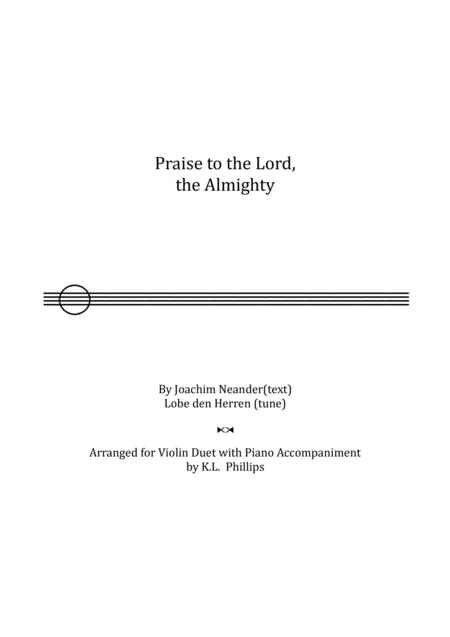 Praise To The Lord The Almighty Violin Duet With Piano Accompaniment Sheet Music