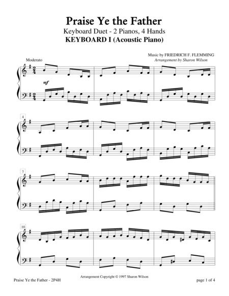 Free Sheet Music Praise Ye The Father Keyboard Duet 2 Pianos 4 Hands