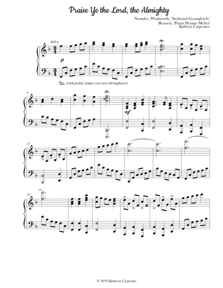 Praise Ye The Lord The Almighty Advanced Piano Sheet Music