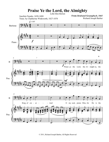 Free Sheet Music Praise Ye The Lord The Almighty