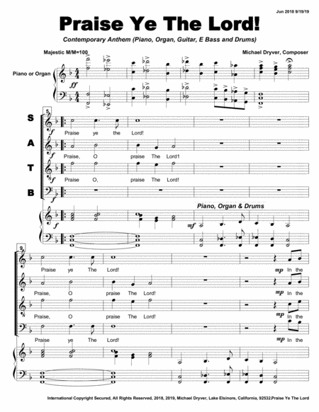 Free Sheet Music Praise Ye The Lord The Gospel Anthem