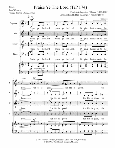 Praise Ye The Lord Trp 174 Sheet Music