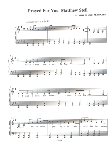 Free Sheet Music Prayed For You