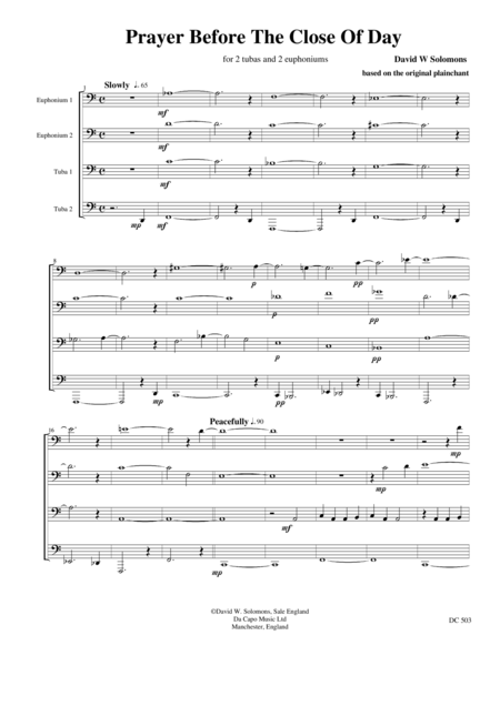 Free Sheet Music Prayer Before The Close Of Day Tuba Quartet