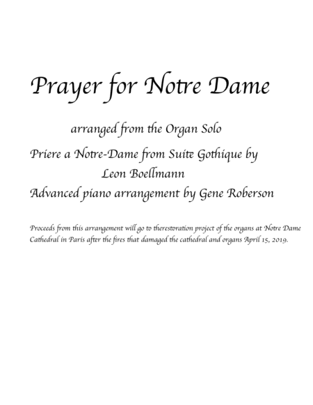 Prayer For Notre Dame Piano Solo Sheet Music