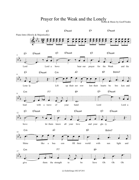 Free Sheet Music Prayer For The Weak And The Lonely