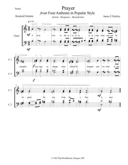 Prayer Serenity Prayer From Four Anthems In Popular Style Sheet Music