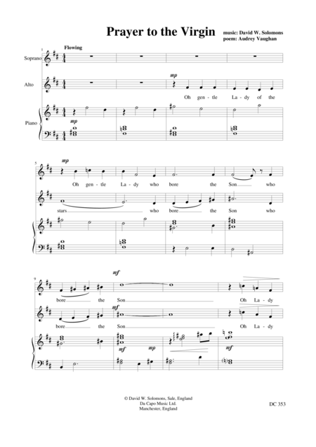 Prayer To The Virgin For Soprano And Alto And Piano Sheet Music