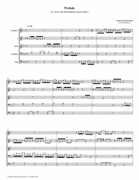 Prelude 02 From Well Tempered Clavier Book 2 Brass Quintet Sheet Music