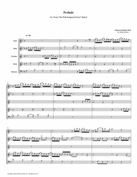 Free Sheet Music Prelude 02 From Well Tempered Clavier Book 2 Woodwind Quintet