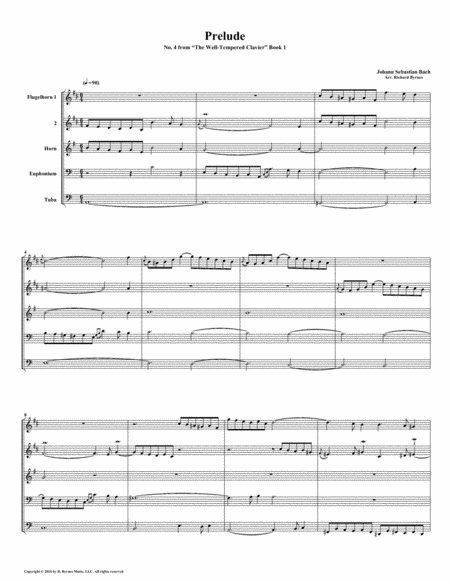 Prelude 04 From Well Tempered Clavier Book 1 Conical Brass Quintet Sheet Music