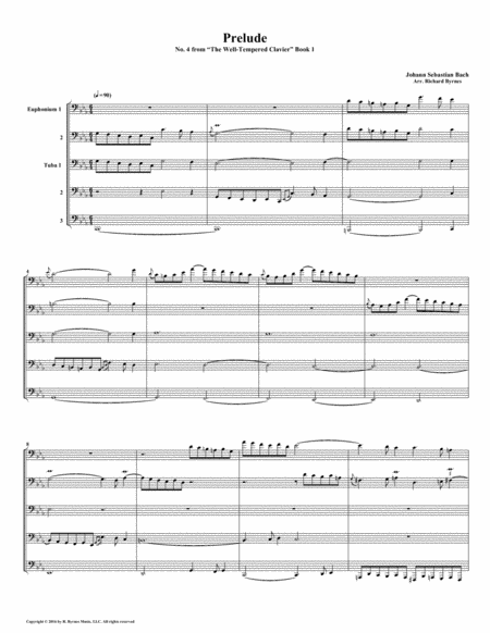 Free Sheet Music Prelude 04 From Well Tempered Clavier Book 1 Euphonium Tuba Quintet