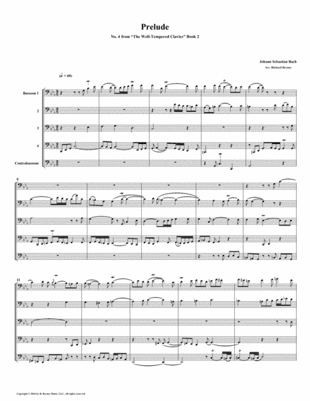 Free Sheet Music Prelude 04 From Well Tempered Clavier Book 2 Bassoon Quintet