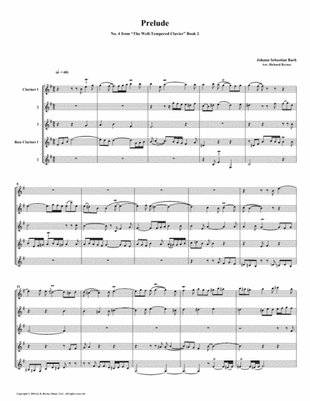 Free Sheet Music Prelude 04 From Well Tempered Clavier Book 2 Clarinet Quintet