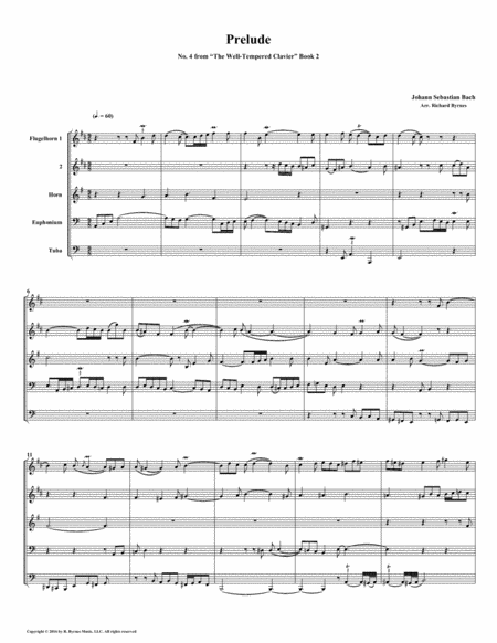 Prelude 04 From Well Tempered Clavier Book 2 Conical Brass Quintet Sheet Music