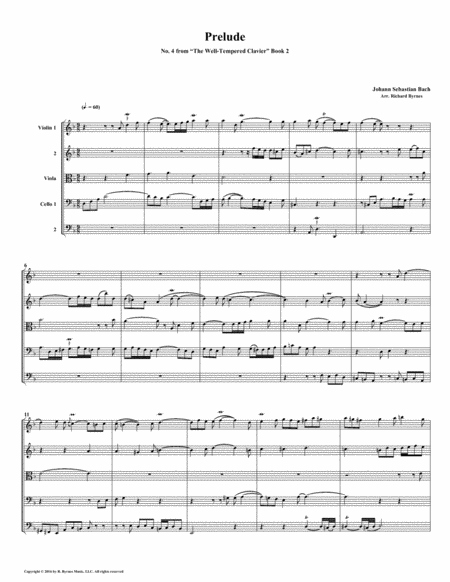 Free Sheet Music Prelude 04 From Well Tempered Clavier Book 2 String Quintet