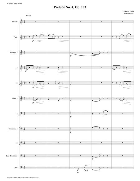 Prelude 04 In F Major Op 103 By Gabriel Faur Brass Nonet Fl Picc Sheet Music