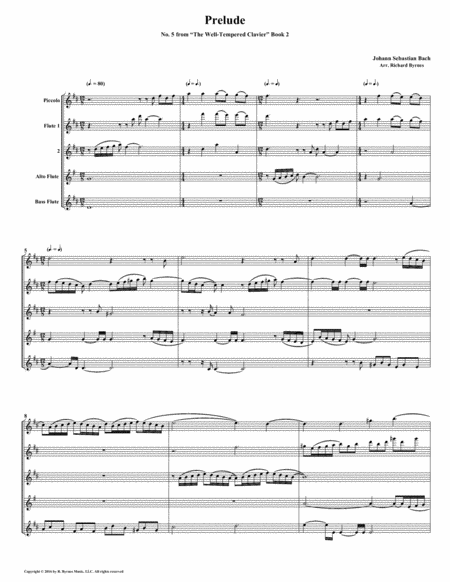 Free Sheet Music Prelude 05 From Well Tempered Clavier Book 2 Flute Quintet