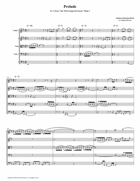 Prelude 05 From Well Tempered Clavier Book 2 String Quintet Sheet Music