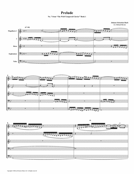 Free Sheet Music Prelude 07 From Well Tempered Clavier Book 1 Conical Brass Quintet