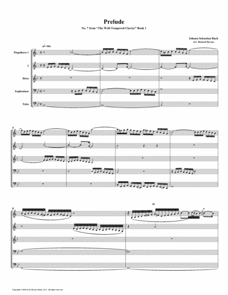 Prelude 07 From Well Tempered Clavier Book 1 Conical Brass Quintet Sheet Music