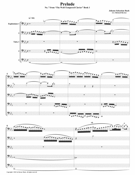 Free Sheet Music Prelude 07 From Well Tempered Clavier Book 1 Euphonium Tuba Quintet