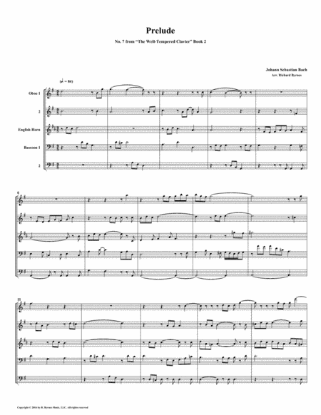 Prelude 07 From Well Tempered Clavier Book 2 Euphonium Tuba Quintet Sheet Music