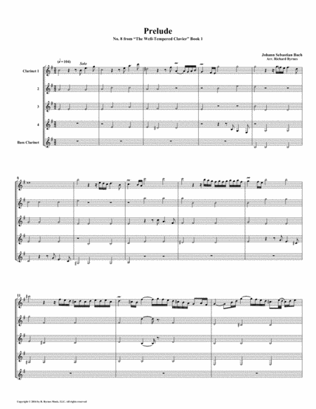 Free Sheet Music Prelude 08 From Well Tempered Clavier Book 1 Clarinet Quintet