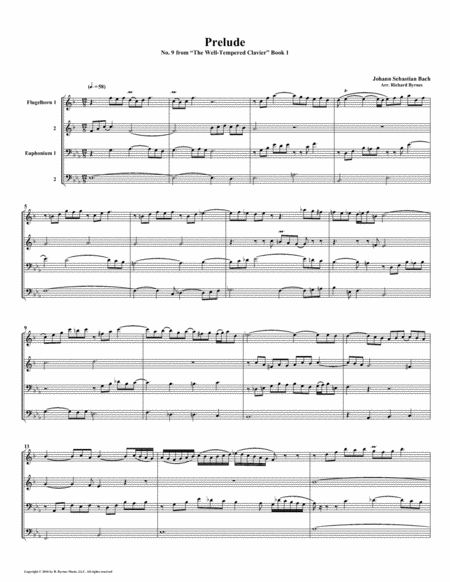 Free Sheet Music Prelude 09 From Well Tempered Clavier Book 1 Conical Brass Quartet