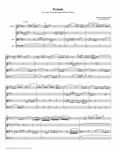 Prelude 09 From Well Tempered Clavier Book 1 String Quartet Sheet Music