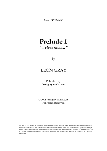 Prelude 1 Close Rains Leon Gray Sheet Music
